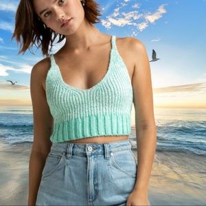 Free People Here All Day Brami Knit Ribbed Crop Top Pastel Green Size Large